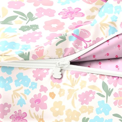Dearller Zipper Bedding Twin Girls Pink Floral Bedding for Girls Flower Comforter All in one Zipper Kids Bedding Dearller