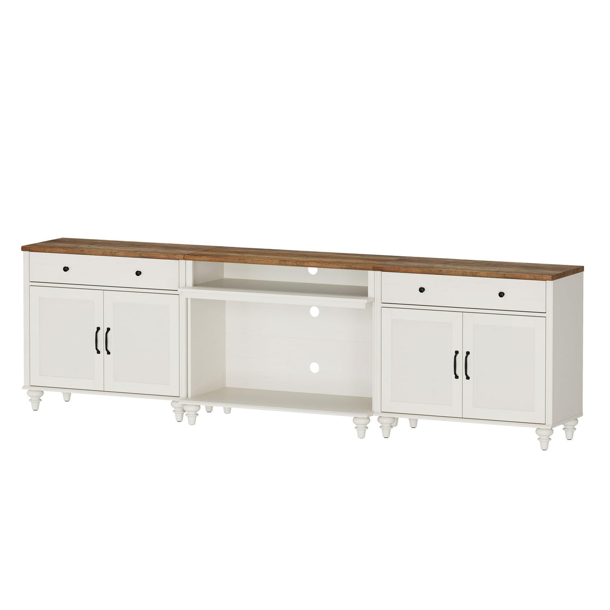 WAMPAT Farmhouse TV Stand for TVs up to 100'', Home Entertainment Center with 8 Storages for 75/80/85/90 inch TV, Large TV Console Table for Living Room, Bedroom, White WAMPAT