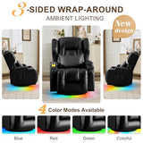 DRMBOOK Dual Motor Power Swivel Rocker Recliner Chairs, Electric Wall Hugger Reclining Sofa with Massage & Heat, Modern Theater Seating with LED/USB/Type-C Ports (Leather Black, Single Chair)
