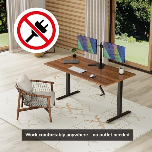 Mount-It! Manual Standing Desk Frame with Hand Crank, Adjustable Height Sit-Stand Desk Base for 48–72 Inch Tops, 132 lb Capacity, Power-Free Ergonomic Frame, Black (Frame Only) Mount-It!