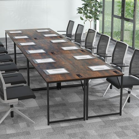 Giantex 30 FT Conference Table with Charging Station, 6 PCS 60" x 24" Rectangular Large Meeting Room Desk with Storage Bag & Hook, Space Saving Seminar Table, Modern Office Computer Desk for 12 People Giantex