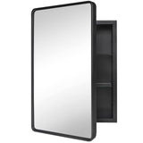 MEETDH 18"x26" Medicine Cabinet Mirror, Black Bathroom Cabinet with Mirror Wall-Mounted or Recessed, Bathroom Vanity Mirror with Storage, Solid Metal Frame, Adjustable Glass Shelves MEETDH
