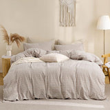 TOCOMOA Tan Gingham Duvet Cover Bedding Set 100% Washed Cotton Like Linen Feel Super Soft Comfy 3 Piece Brown Vintage Plaid Checkered Fall Comforter Cover Set (Full 80"x90", Comforter Not Included) TOCOMOA
