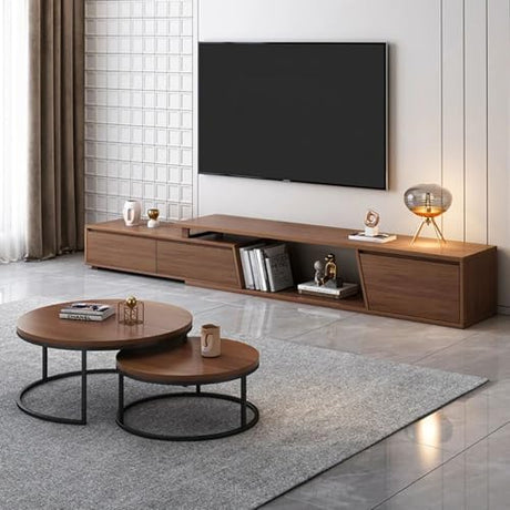 homary Extendable TV Stand with 3 Drawers Minimalist Rectangle Entertainment Center Walnut TV Console Table Up to 110" homary