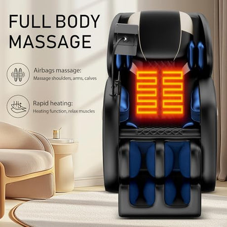 AYJOIR 2026 Massage Chair Full Body, Zero Gravity Massage Chair with 6 Fix Rollers and 12 Massage Heads and Full-Body Air Pressure, Heating, Foot Massage, Auto Modes, Speaker, Touch Screen Controller AYJOIR