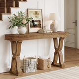 TRIBEWOOD 63-Inch Solid Wood Console Table, Farmhouse Entryway Table with X-Shaped Legs, Long Sofa Table for Living Room, Hallway, or Foyer, Easy Assembly, Anti-tip Kits TRIBEWOOD