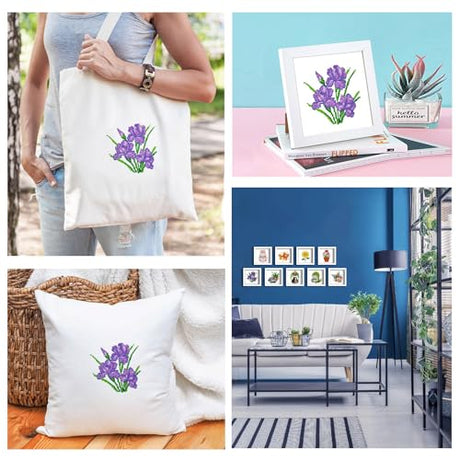 Zhenqing Stamped Cross Stitch Kit,Floral Cross Stitch Designs,11count 7.87 * 7.87in,Counted Cross Stitch Kit,Simple and Easy to Embroider,Suitable for Beginners, Entry-Level kit-Iris (66252) Zhenqing