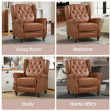 CANMOV Genuine Leather Recliner Chair, Push Back Recliner with Rivet Decoration and Tufted Back, Mid Century Wingback Accent Chair for Living Room, Bedroom, Office, Brown