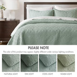 Madison Park Quebec Quilt Set - Luxurious Damask Stitching Design, Cotton Filled Lightweight Coverlet Bedspread Bedding, Shams, Full/Queen(90"x90"), Seafoam 3 Piece Madison Park