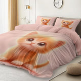 Pink 3 Piece Duvet Cover Set, 1 Printed Zipper Closure Duvet Cover with 2 Pillow Shams, Ultra Soft Brushed Microfiber Single with Minimalist Kitten Cute Generic