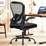 shipborne Ergonomic Office Chair, Computer Desk Chair with Adjustable Lumbar Support, Breathable Mesh Office Chair with Flip-up Armrests, Rocking Function, Comfy Home Office Desk Chair, Black shipborne
