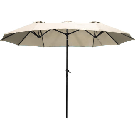 OVASTLKUY 15ft Extra Large Patio Umbrella, Double-Sided Outdoor Market Umbrella with Crank Handle for Poolside, Backyard, Garden, Deck (Khaki) No base OVASTLKUY