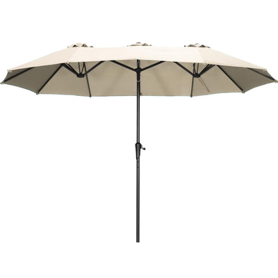 OVASTLKUY 15ft Extra Large Patio Umbrella, Double-Sided Outdoor Market Umbrella with Crank Handle for Poolside, Backyard, Garden, Deck (Khaki) No base