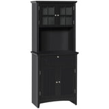 HOMCOM Elegant Buffet with Hutch, Kitchen Pantry Storage Cabinet with Framed Glass Door Drawer and Microwave Space, Black HOMCOM