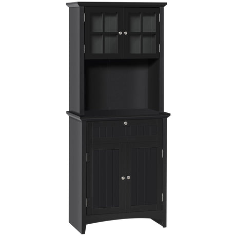 HOMCOM Elegant Buffet with Hutch, Kitchen Pantry Storage Cabinet with Framed Glass Door Drawer and Microwave Space, Black HOMCOM