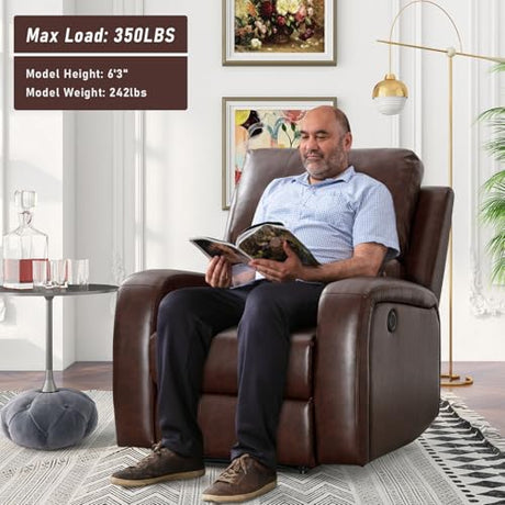 HAOMARKETS Electric Recliner Chair, Soft PU Leather Power Recliners with Padded Backrest, Single Overstuffed Heavy Duty Reclining Sofa for Living Room Bedroom, Brown HAOMARKETS
