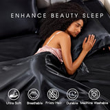 FreshCulture Satin Sheets Twin Size Bed Set - 3 Piece Luxury Soft Silky Twin Bed Sheets, Similar to Silk Sheet Set with 1 Deep Pocket Fitted Sheet, 1 Flat Sheet & 1 Pillowcase (Black) FreshCulture