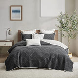 Ink+Ivy Reversible Cotton Quilt Set - Trendy Chevron Design Summer Cover Breathable Coverlet, Lightweight All Season Bedding Layer for Winter, Matching Shams, King/Cal King(104"x92"), Black 3 Piece INK+IVY