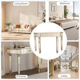 Mcltopz 47" Gold Mirrored Console Table, Half-Moon Sofa Table with with Fluted Glass & Crystal Knob Drawer, Modern Luxury Entryway Vanity Desk Mirrored Furniture with Sturdy Wooden Frame for Bedroom Mcltopz