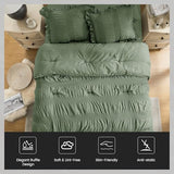 QUIETSEA Twin Comforter Set Seersucker 5 Pieces Luxury Ruffle Bed in a Bag Twin Size for All Season Green Bedding Set with Comforter, Pillowcase, Flat Sheet, Fitted Sheet and Pillow Sham QUIETSEA