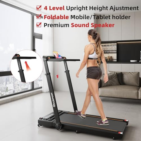 Hccsport Treadmill with Incline, 3 in 1 Under Desk Treadmill Walking Pad with Removable Desk Workstation 3.5HP Foldable Compact Walking Treadmills for Home Small Office with Wristband Remote Control Hccsport
