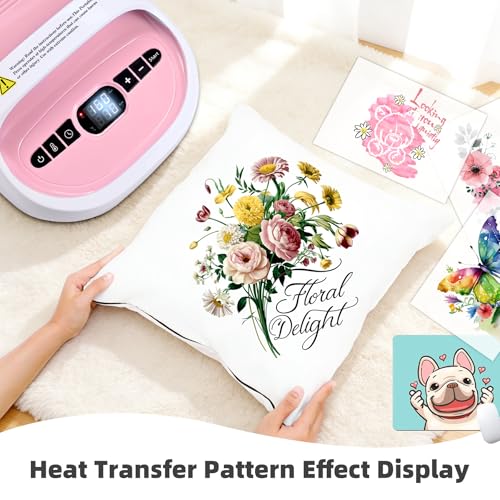 BetterSub Heat Press Machine for T-Shirts, Portable Heat Press, Iron Press for Sublimation and HTV Vinyl Shirt Press Machine for Hat, Bags, Heating Transfer Projects (8.27"×9.06" Pink) BetterSub