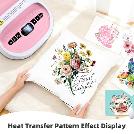 BetterSub Heat Press Machine for T-Shirts, Portable Heat Press, Iron Press for Sublimation and HTV Vinyl Shirt Press Machine for Hat, Bags, Heating Transfer Projects (8.27"×9.06" Pink) BetterSub