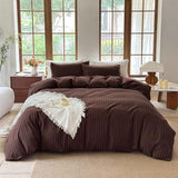 BESTDESIL Striped Duvet Cover Set 100% Washed Cotton Linen Like Soft Feelling Breathable Bedding(Pine Bark Brown/Black Strip,Full) BESTDESIL
