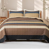 Whale Flotilla Full Queen Size Quilt Set - Reversible Camel Quilts Queen Size with 2 Pillow Shams, Lightweight Boho Striped Bedspreads Coverlet Bedding Set for All Seasons Whale Flotilla