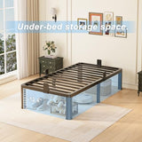 Yitong Angel 14 inch Twin Bed Frame with Round Corner Legs Mattress Slide Stopper,3500 lbs Heavy Duty Metal Platform,No Box Spring Needed,Steel Slat Support,Easy Assembly,Noise Free Yitong Angel