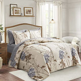 Joyreap 7 Piece Bed in a Bag California King, Flower Botanical Smooth Soft Microfiber Floral Comforter Set for All Season (1 Comforter, 2 Pillow Shams, 1 Flat Sheet, 1 Fitted Sheet, 2 Pillowcases) Joyreap