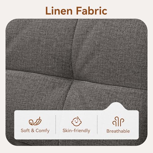 Vipbear Convertible Futon Sofa Bed, Grey Linen Futon Couch with Adjustable Backrest & Armrests, Folding Small Recliner Sleeper Sofa Bed for Living Room, Apartment, Office Vipbear