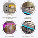 PVWIIK Twin Size Low Loft Bed with Storage Shelves & Headboard and Side Ladder,Sturdy Bed Frame w/Clothes Drying Rack,Festival Gifts,Grey PVWIIK