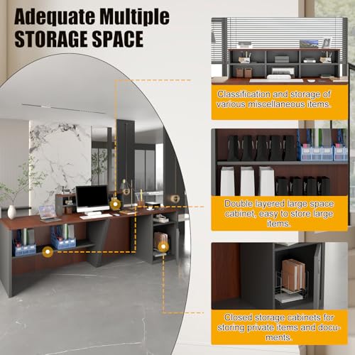 Reception Desk with Counter,L-Shaped Modern Front Desk Reception Room Tables with Ample Storage & Lockers,Easy Assembly,78.8"Checkout Counter for Office,Retail,Lobby,Beauty Salon (Walnut, 78.7in) OYRWSF