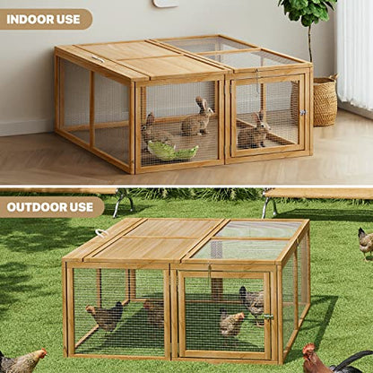 MoNiBloom Portable Chicken Run Rabbit Hutch Folding Chicken Cage Hen Coop for Indoor/Outdoor, Top and Side Opening Doors Small Animal Pet Playpen No Assembly Required Poultry Cage 45.5 x 42.5 - WoodArtSupply