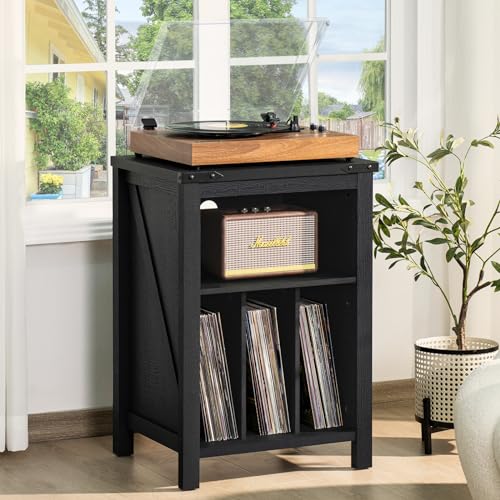 Joaxswe Record Player Stand with Vinyl Record Storage,Black Record Player Table Holds up to 160 Albums,Large Wood Turntable Stand Cabinet Dispaly Shelf for Living Room,Bedroom,Office - WoodArtSupply