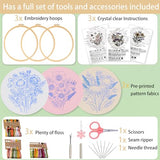 Ohcol 3 Sets Embroidery Kit for Beginners Cross Stitch Kits Needlepoint Kits Crafts for Adults with 3 Embroidery Hoops Easy-to-Follow Operating Instructions,Needle Point Kits with Flowers Patterns