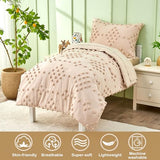 Toddler Bedding Set for Girls 4-Piece Beige Jacquard Pom Pom Tufts Embroidery Bohemian Boho Tufted Dots Comforter Set for Baby Kids Bed-in-a-Bag with Comforter, Flat Sheet, Fitted Sheet, Pillowcase VIVILINEN