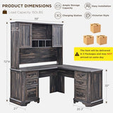 T4TREAM 59" Executive L Shaped Desk with Hutch,Victorian Wood Computer Desk, Featuring Charging Station,File Drawer, Storage Cabinet,for Home Office Work and Study (Dark Rustic Oak) T4TREAM