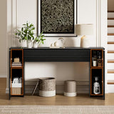 FABATO 61'' Fluted Long Console Table, Wooden Rectangular Sofa Table Behind The Couch, Narrow Entryway Table with 2 Hidden Storage Cabinets for Entrance, Hallway, Living Room, Foyer, Black FABATO