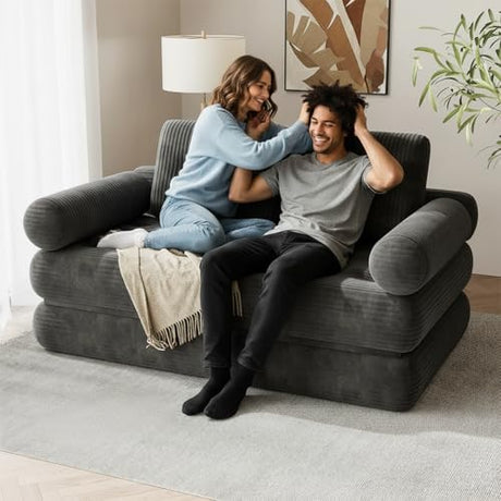 DSNAPE 59" Convertible Sofa Bed, 5-in-1 Folding Loveseat Sleeper Chair with Pillows Removable Armrests, Fold Out Boneless Couch Futon Floor Mattress Lounge for Apartment Dorm Living Room - Grey, Full DSNAPE