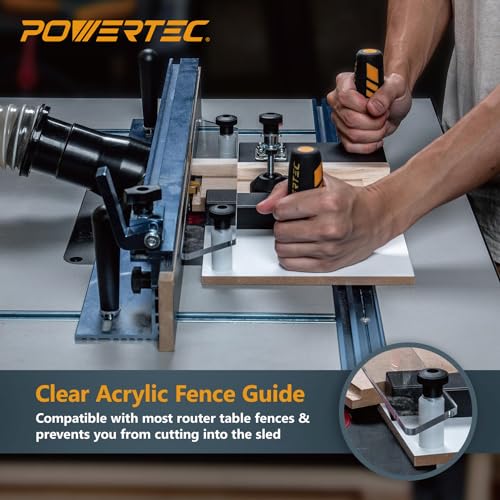 POWERTEC Router Table Fence System 3-3/8" Tall 24" Long w/Rail Coping Sled, Cutting Rail for End Grain Cutting Profiles. Ideal for Cabinet Door, Drawer Fronts for Woodworking Tools Jigs (71975) POWERTEC