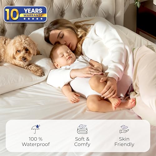 Queen Waterproof Mattress Protector - Noiseless, Breathable, Machine Washable Fitted Mattress Cover with Deep Pocket up to 18” Dreamzie