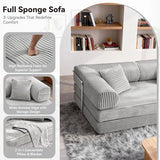 TuckMoMo 76.77 Inch Convertible Sofa Bed, Modern Corduroy Futon Boneless Couches Lounge Loveseat with Side Storage Pocket, Pull Out Sofa Bed for Living Room, Bedroom, No Assembly Required, Grey TuckMoMo