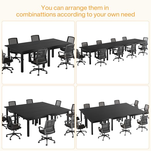 Tribesigns Commercial Dining Table Set of 6 for 10-14 People, 39.4'' Square Farmhouse Kitchen Table for Restaurants, Modern Dining Desk with Solid Wood Legs for Cafe, Kitchens, Bakery (Pure Black) Tribesigns