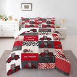 Erosebridal Kids Tractor Comforter Set for Boys Girls Red Cartoon Tractor Bedding Set Twin Farm Vehicle Truck Down Comforter Equipment Construction Duvet Insert Rustic Geometric Plaid Room Decor Erosebridal
