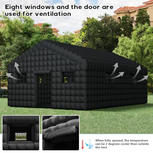 EROMMY 30x20x13 FT Large Black Inflatable Nightclub, Blow Up Party Tent Portable with 1100W Blower, Disco Night Club Tent for Adult Birthday Party Business Rental EROMMY