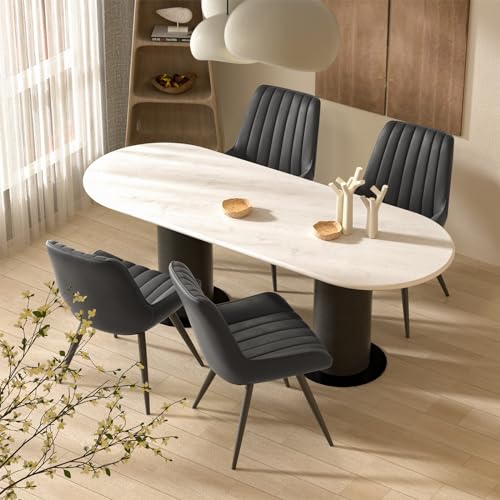 Nalupatio Modern Dining Chairs Set of 2, Comfortable Dining Room Chairs with Thick Cushions, Fabric Upholstered Side Chairs with Metal Legs for Kitchen, Black Nalupatio