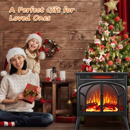 Rintuf Electric Fireplace Heater, 1500W Infrared Fireplace Stove w/ 3D Realistic Flame, 5100BTU Freestanding Electric Stove Heater with Remote Control, 8H Timing, Ideal for Indoor Home Use