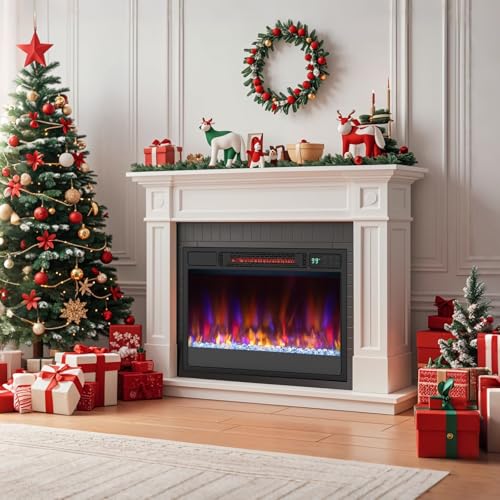 SIMOE 23" Electric Fireplace Inserts, 1500W Recessed Fireplace Heater with Remote Control, 6 Flame Colors & 5 Brightness, 8H Timer, Infrared Quartz Fireplace Insert for Indoor, 23" W x 17" H SIMOE